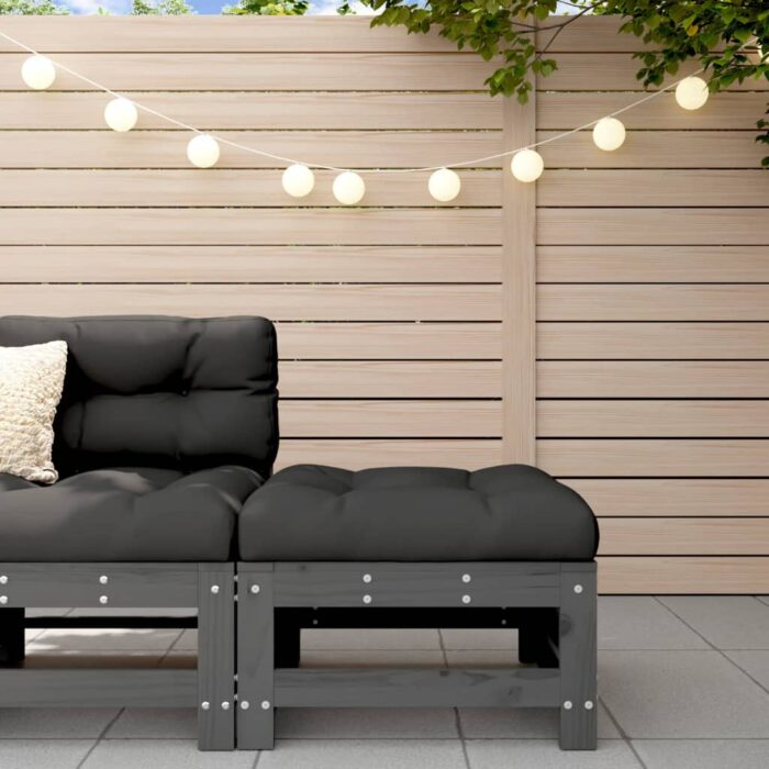 Repose-pied de jardin avec coussin gris bois de pin massif – Image 1