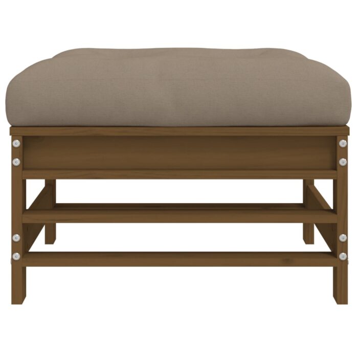 Repose-pied de jardin et coussin marron miel bois de pin massif – Image 2