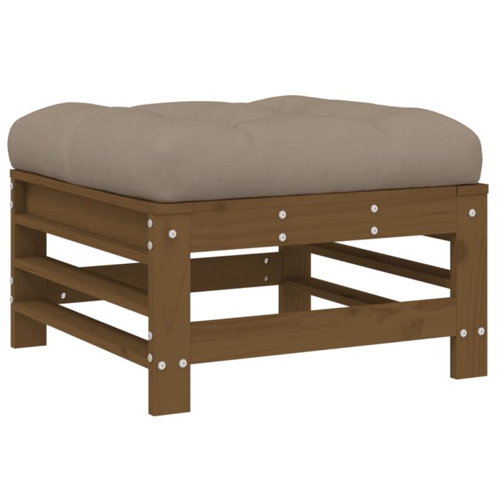 Repose-pied de jardin et coussin marron miel bois de pin massif – Image 3