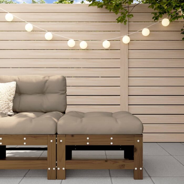 Repose-pied de jardin et coussin marron miel bois de pin massif – Image 1