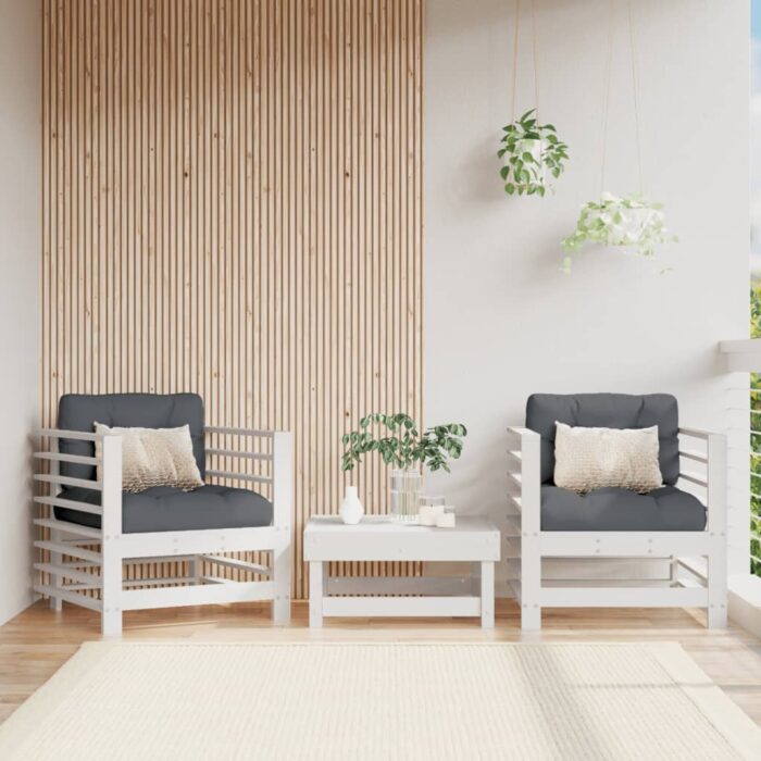 Chaises de jardin et coussins lot de 2 blanc bois de pin massif – Image 1