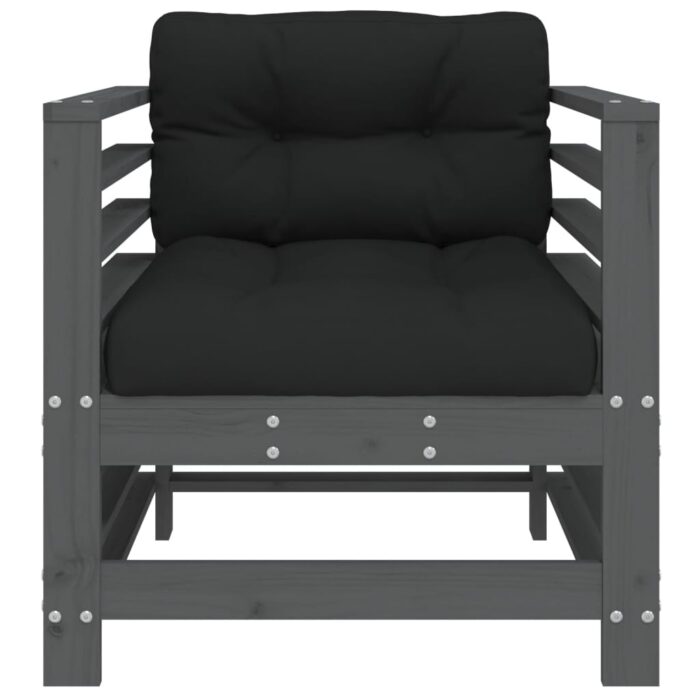 Chaises de jardin et coussins lot de 2 gris bois de pin massif – Image 2