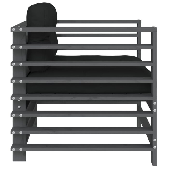 Chaises de jardin et coussins lot de 2 gris bois de pin massif – Image 3