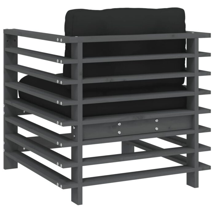 Chaises de jardin et coussins lot de 2 gris bois de pin massif – Image 4