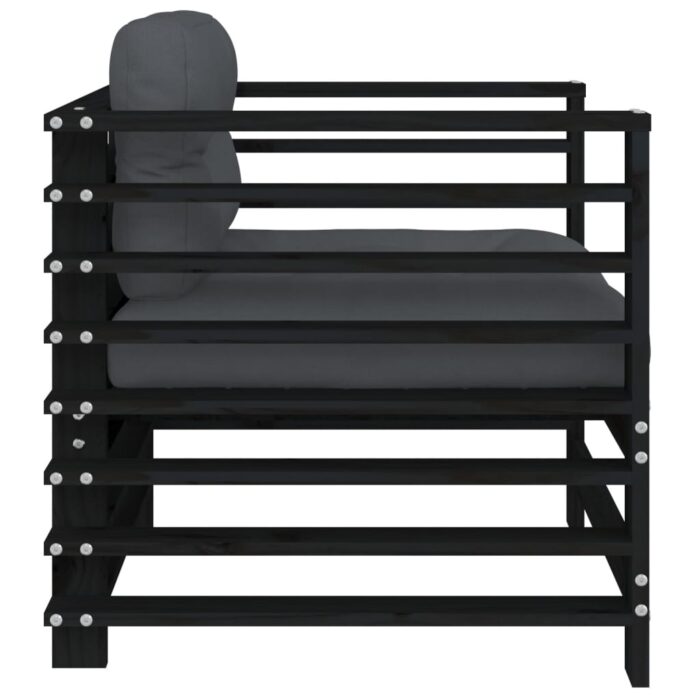 Chaises de jardin et coussins lot de 2 noir bois de pin massif – Image 3