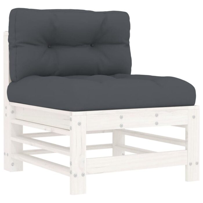 Canapés centraux avec coussins 2 pcs blanc bois de pin massif – Image 2