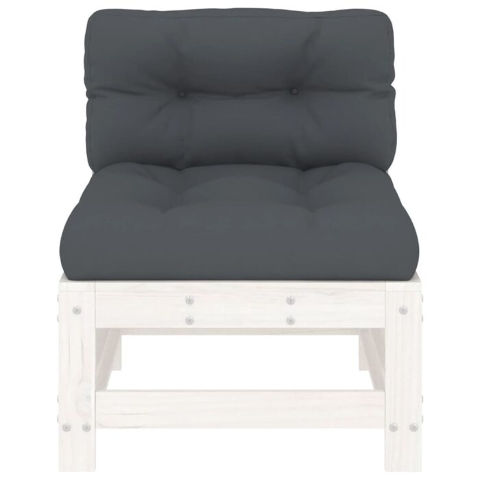 Canapés centraux avec coussins 2 pcs blanc bois de pin massif – Image 3