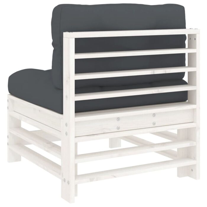 Canapés centraux avec coussins 2 pcs blanc bois de pin massif – Image 5