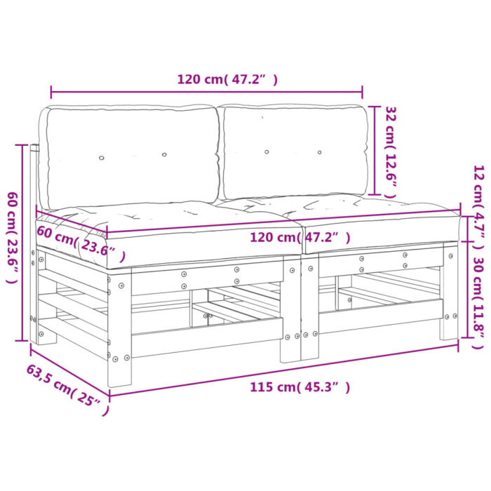 Canapés centraux avec coussins 2 pcs blanc bois de pin massif – Image 8