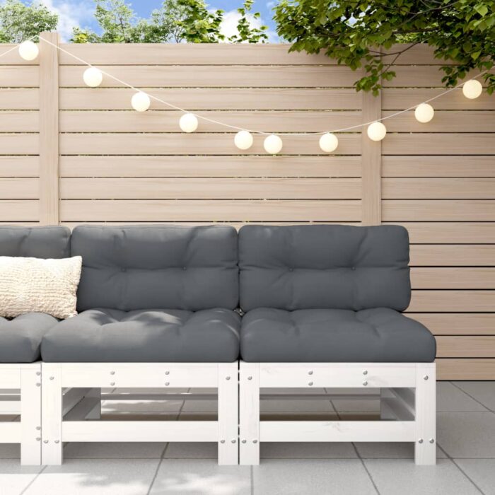 Canapés centraux avec coussins 2 pcs blanc bois de pin massif – Image 1