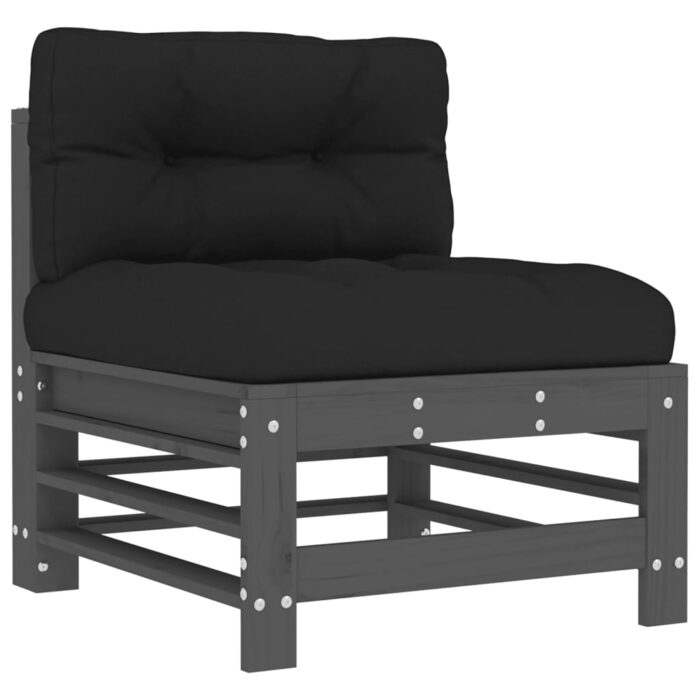 Canapés centraux avec coussins 2 pcs gris bois de pin massif – Image 2