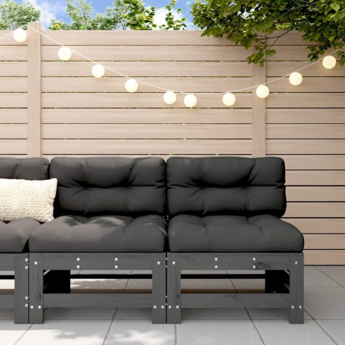 Canapés centraux avec coussins 2 pcs gris bois de pin massif – Image 1