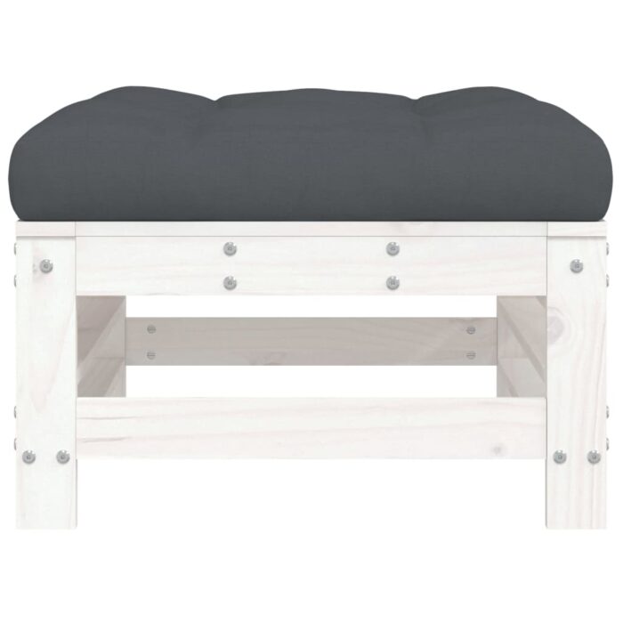 Repose-pieds de jardin coussins lot de 2 blanc bois pin massif – Image 2
