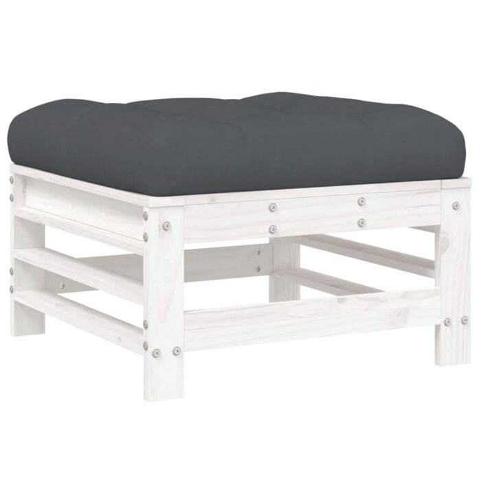 Repose-pieds de jardin coussins lot de 2 blanc bois pin massif – Image 4