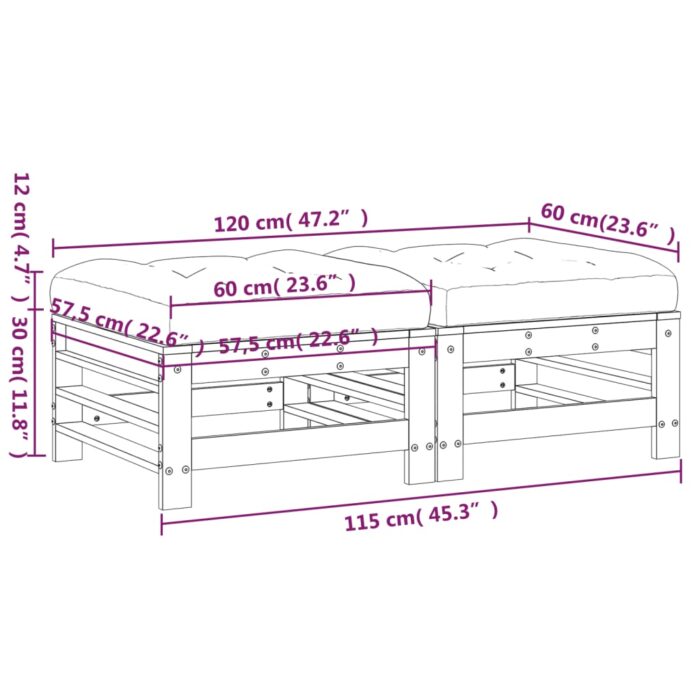 Repose-pieds de jardin coussins lot de 2 blanc bois pin massif – Image 8