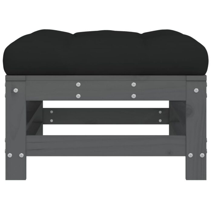 Repose-pieds de jardin coussins lot de 2 gris bois pin massif – Image 2