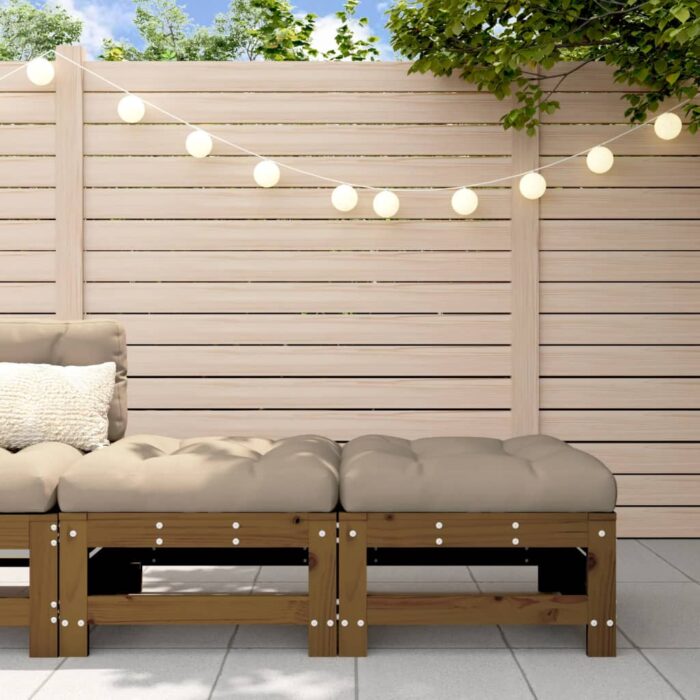 Repose-pieds de jardin avec coussins lot de 2 marron miel – Image 1