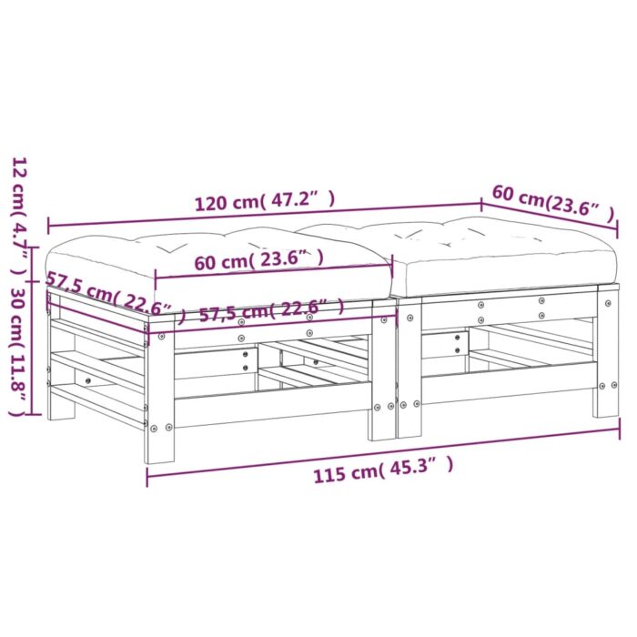 Repose-pieds de jardin et coussins lot de 2 bois pin imprégné – Image 8