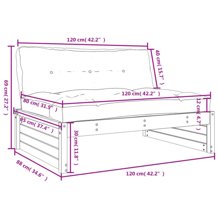 Canapé central 120x80 cm marron miel bois de pin massif – Image 7