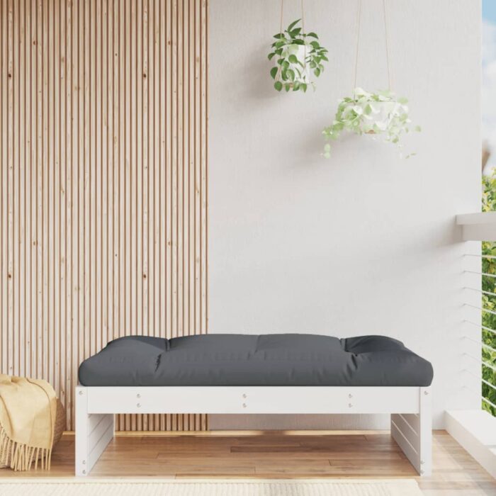 Repose-pied de jardin 120x80 cm blanc bois de pin massif – Image 1