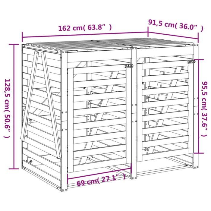 Abri pour poubelle double sur roulettes bois massif de pin – Image 11