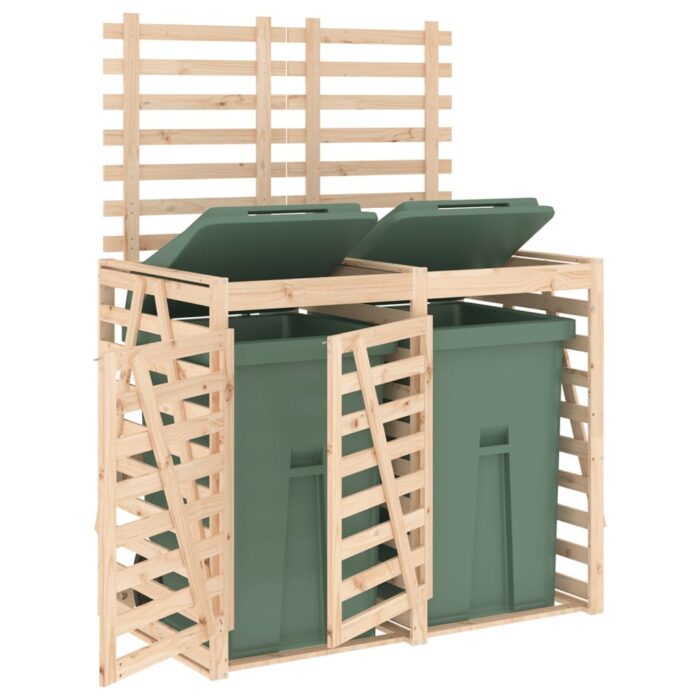 Abri pour poubelle double sur roulettes bois massif de pin – Image 2