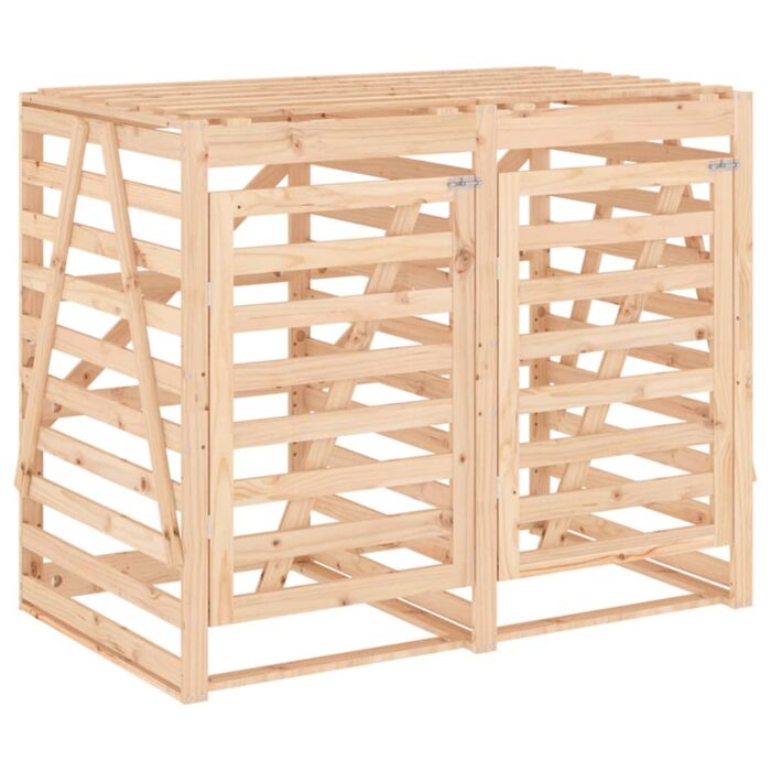 Abri pour poubelle double sur roulettes bois massif de pin – Image 3