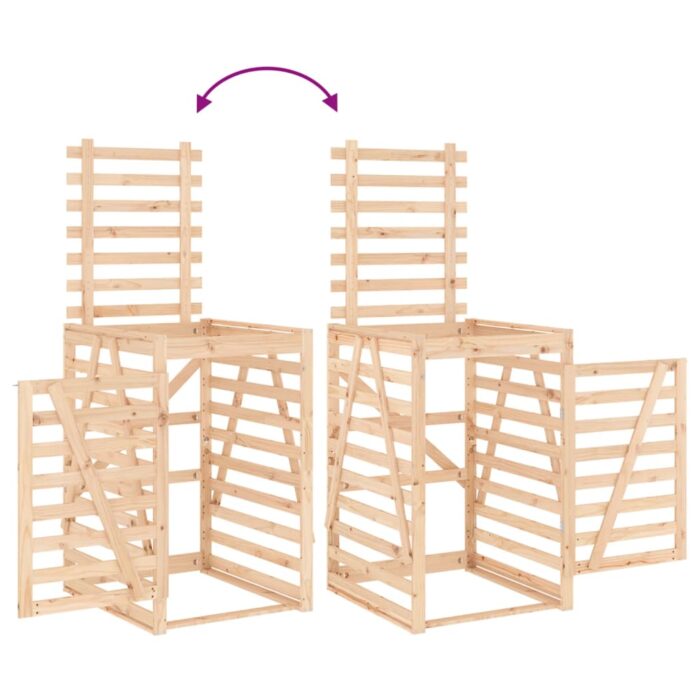 Abri pour poubelle double sur roulettes bois massif de pin – Image 8