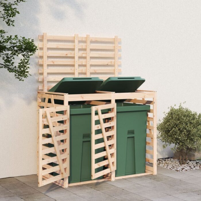 Abri pour poubelle double sur roulettes bois massif de pin – Image 1