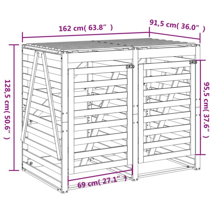 Abri pour poubelle double sur roulettes noir bois massif de pin – Image 11