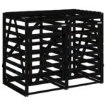 Abri pour poubelle double sur roulettes noir bois massif de pin – Image 3