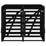 Abri pour poubelle double sur roulettes noir bois massif de pin – Image 4