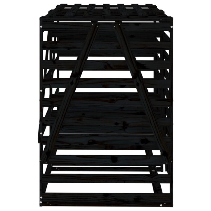 Abri pour poubelle double sur roulettes noir bois massif de pin – Image 5
