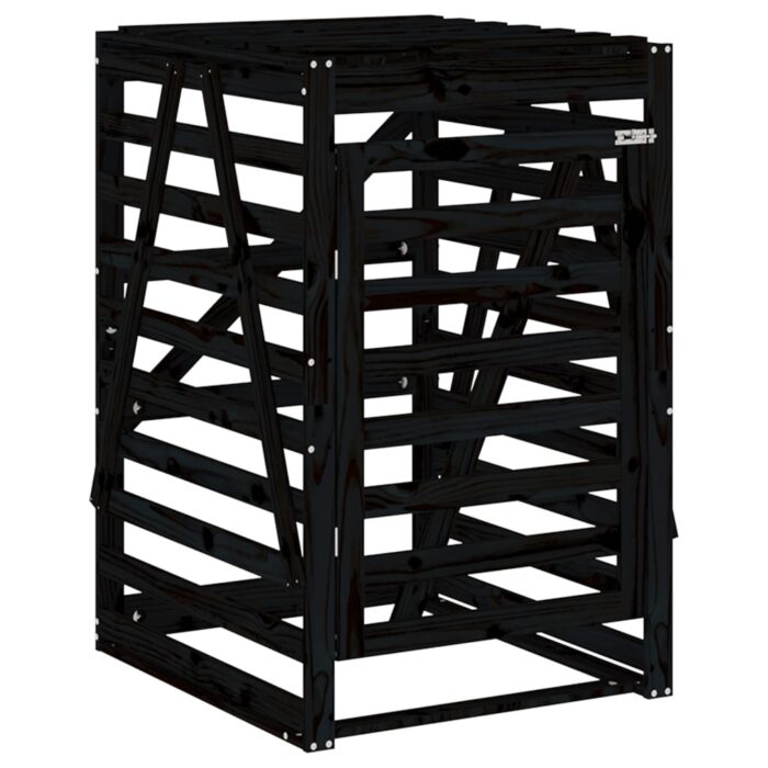 Abri pour poubelle double sur roulettes noir bois massif de pin – Image 6