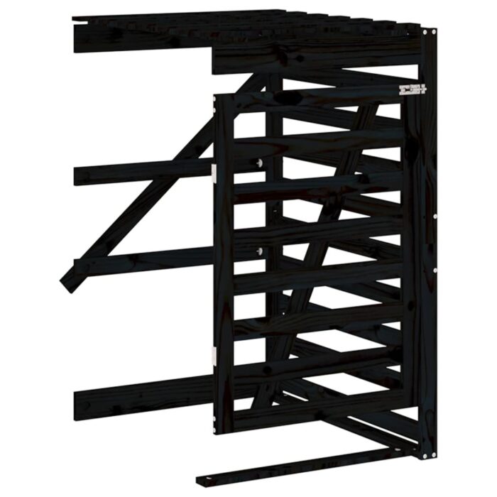 Abri pour poubelle double sur roulettes noir bois massif de pin – Image 7