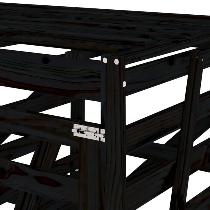 Abri pour poubelle double sur roulettes noir bois massif de pin – Image 9
