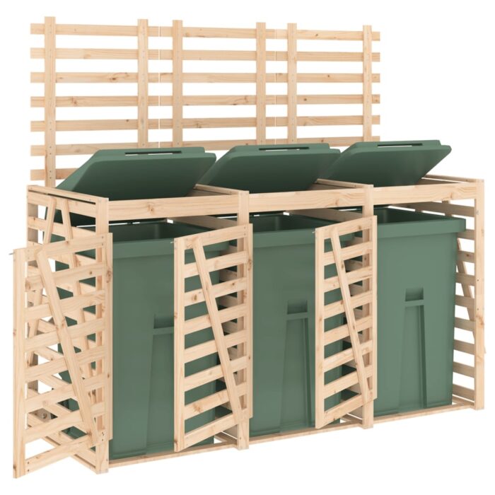 Abri pour poubelle triple sur roulettes bois massif de pin – Image 2