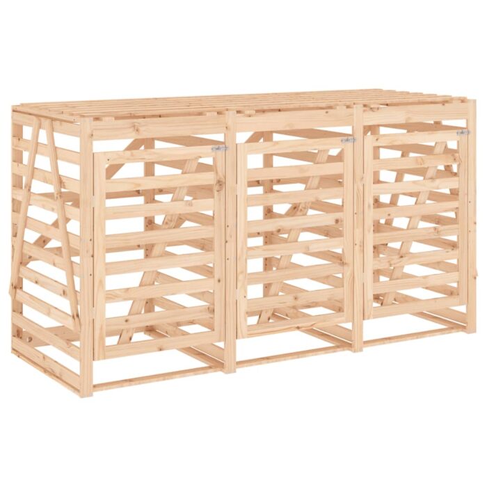 Abri pour poubelle triple sur roulettes bois massif de pin – Image 3