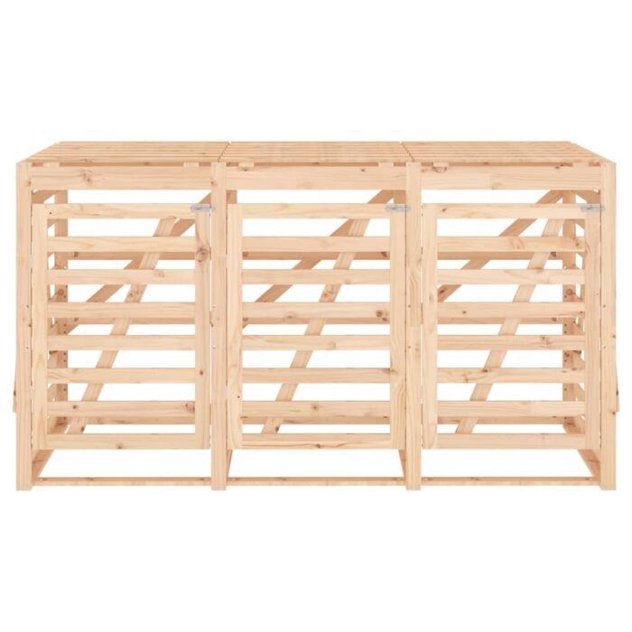 Abri pour poubelle triple sur roulettes bois massif de pin – Image 4