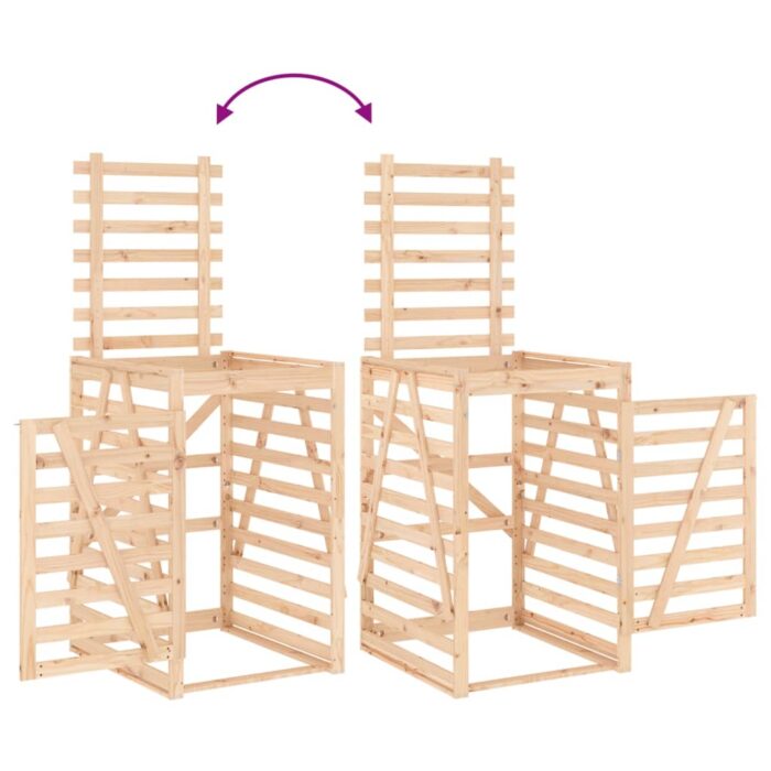 Abri pour poubelle triple sur roulettes bois massif de pin – Image 8