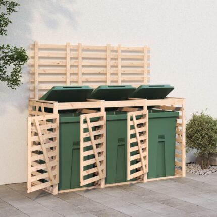 Abri pour poubelle triple sur roulettes bois massif de pin