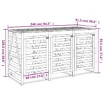 Abri pour poubelle triple sur roulettes noir bois massif de pin – Image 11