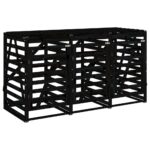Abri pour poubelle triple sur roulettes noir bois massif de pin – Image 3