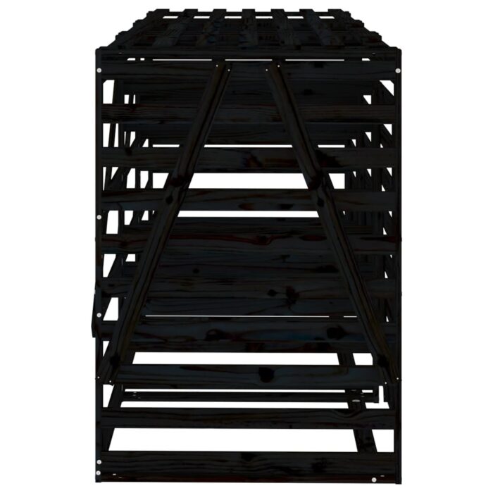 Abri pour poubelle triple sur roulettes noir bois massif de pin – Image 5