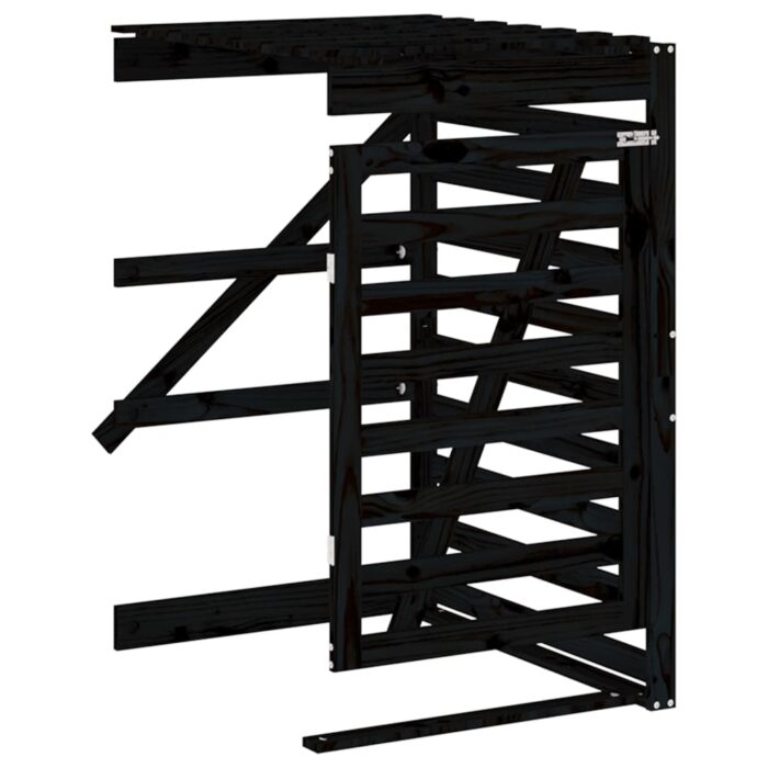 Abri pour poubelle triple sur roulettes noir bois massif de pin – Image 7