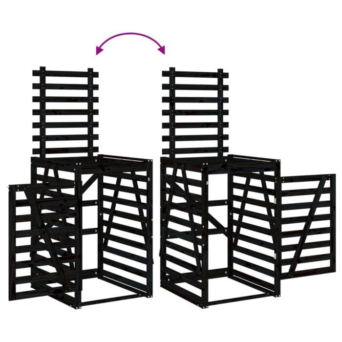 Abri pour poubelle triple sur roulettes noir bois massif de pin – Image 8