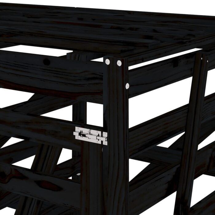 Abri pour poubelle triple sur roulettes noir bois massif de pin – Image 9
