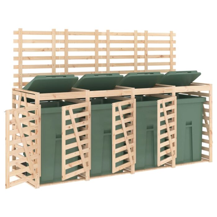 Abri de poubelles quadruple sur roulettes bois massif pin – Image 2