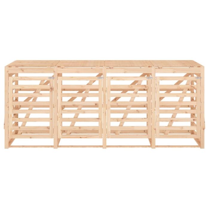 Abri de poubelles quadruple sur roulettes bois massif pin – Image 4