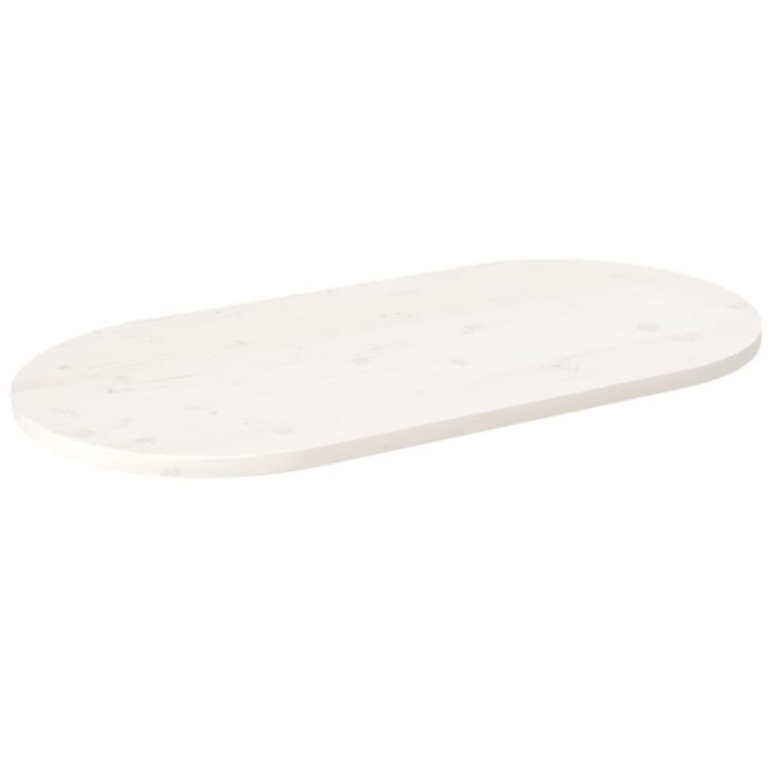 Dessus de table blanc 100x50x2,5 cm bois de pin massif ovale – Image 1